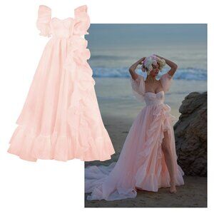 NWT Selkie Peach Fuzz Bridal in Bloom Layered Sweetheart Puff Maxi Gown L